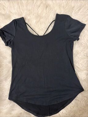 Pink Rose Navy Short Sleeve Scoop Neck Top with Back Strap